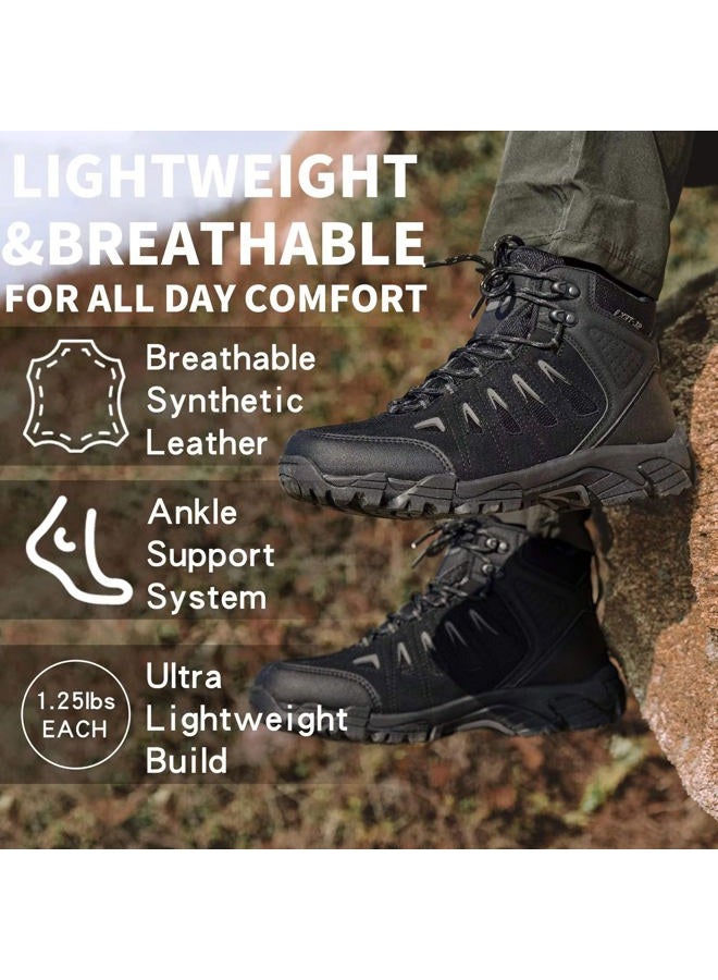 SHULOOK Men's Waterproof Hiking Boots Non-Slip Lightweight Mid Top Ankle Boot Breathable Hiker Trekking Shoes, Black Grey, 13 - Image 5