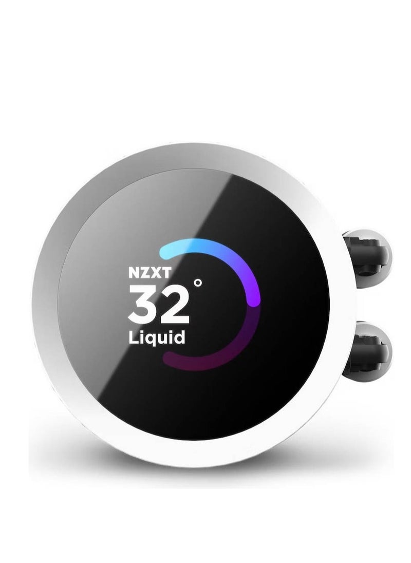 NZXT - Kraken 360 RGB AIO Liquid Cooler with LCD Display & RGB Fans, 360mm Radiator, Copper Water Block, 3x 120mm F120 RGB Fans, 500-1,800 RPM Fan Speed, 21.67-78.02 CFM Airflow, White | RL-KR360-W1 - Image 1