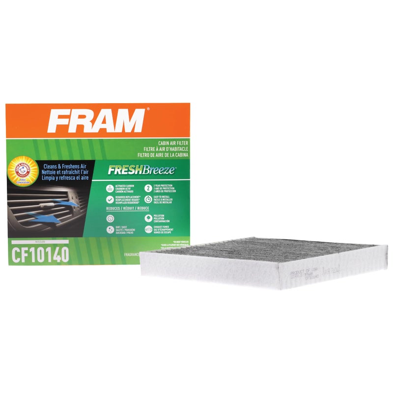 FRAM Fresh Breeze Cabin Air Filter Replacement for Car Passenger Compartment w/Arm and Hammer Baking Soda, Easy Install, CF10140 for Select Nissan, Infiniti and Mitsubishi Vehicles - Image 1