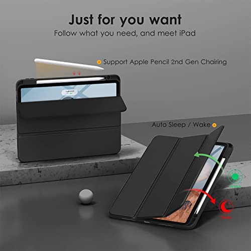 ProElite case Cover for Apple iPad Air 11 M4/M3/M2 2026/2025/2024/ Air 10.9 inch 5th/4th Gen, Transparent Smart Flip Cover for iPad Air 11 M4/M3/M2 & Air 10.9 inch with Pencil Holder, Black - Image 3