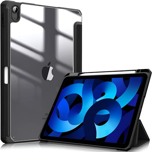 ProElite case Cover for Apple iPad Air 11 M4/M3/M2 2026/2025/2024/ Air 10.9 inch 5th/4th Gen, Transparent Smart Flip Cover for iPad Air 11 M4/M3/M2 & Air 10.9 inch with Pencil Holder, Black - Image 1