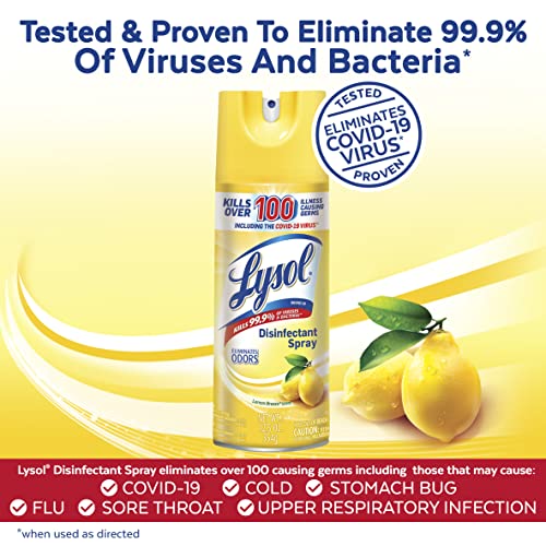 Lysol Disinfectant Spray, Sanitizing and Antibacterial Spray, For Disinfecting and Deodorizing, Lemon Breeze, 12.5oz - Image 2