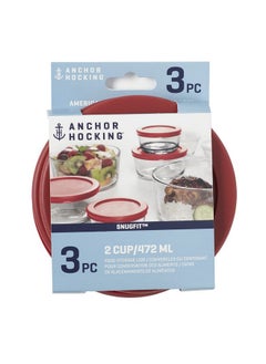 Anchor Hocking Anchor Hocking Classic Round Food Storage SnugFit Replacement Lids, Red, 2 Cup, Set of 3  - Image 1