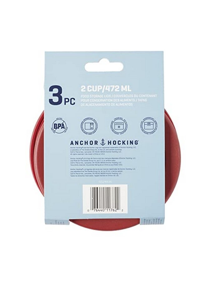 Anchor Hocking Classic Round Food Storage SnugFit Replacement Lids, Red, 2 Cup, Set of 3 - Image 2