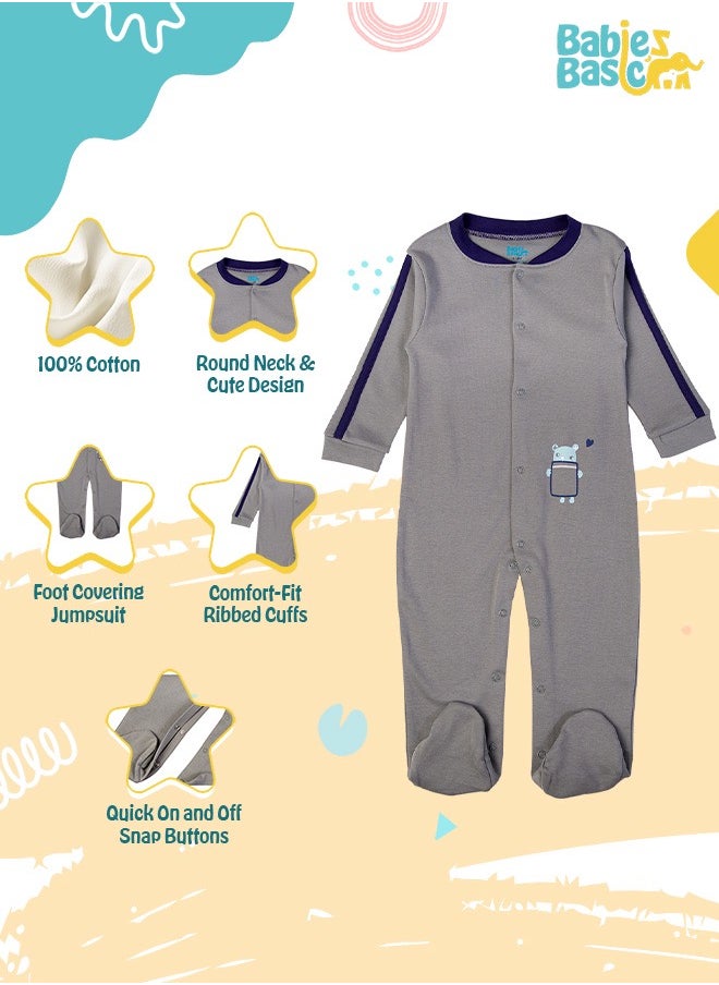 Babies Basic 100% Cotton Printed Long Sleeves Jumpsuit/Romper/Sleepsuit For Babies  - Image 2