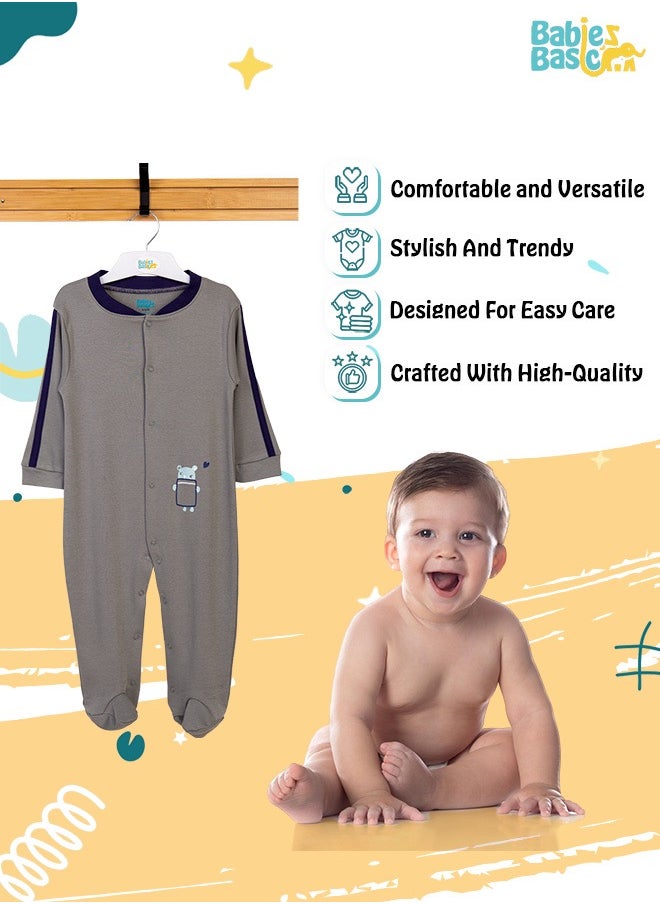 Babies Basic 100% Cotton Printed Long Sleeves Jumpsuit/Romper/Sleepsuit For Babies  - Image 3