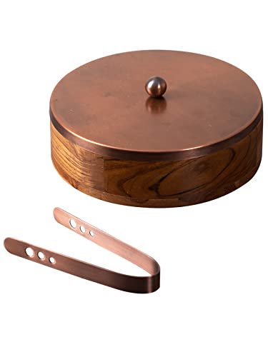 Nestroots Wooden Casserole for Roti | 9-Inch Hot Box for Kitchen | Chapati Box with Stainless Steel Tong | Copper Finish Hot Pot Roti Box for Fresh & Warm Rotis | Durable & Stylish Kitchen Storage - Image 4