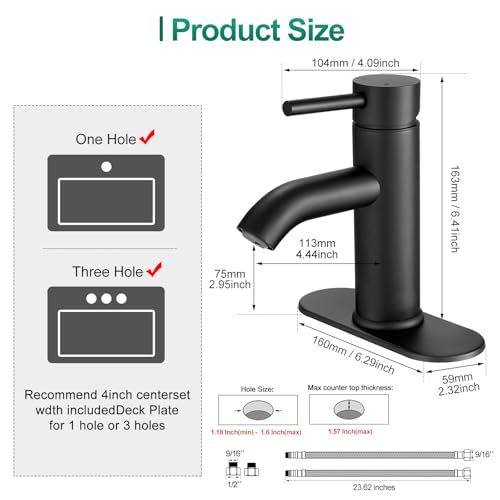VOTON Black Bathroom Faucet Single Handle Matte Black Bathroom Sink Faucet Rv Lavatory Vessel Faucet for Bathroom Faucet 1 or 3 Hole with Deck Plate - Image 5