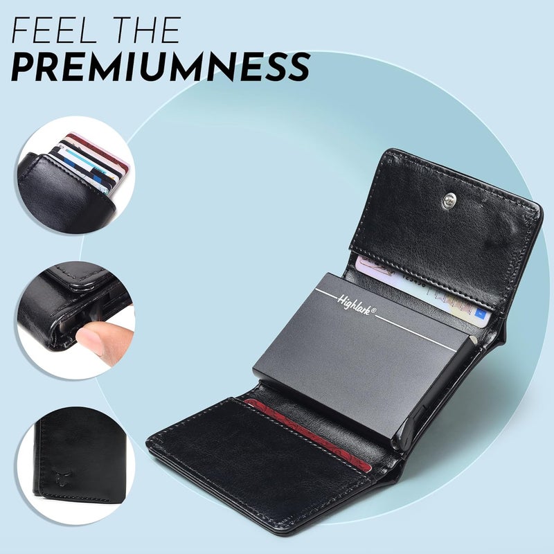 Highlark ® Luxury Leather Pop-Up Card Holder for Men & Women | RFID Blocking Classic & Minimalist Design | Slim Card Holder Wallet with Quick Access - Image 3