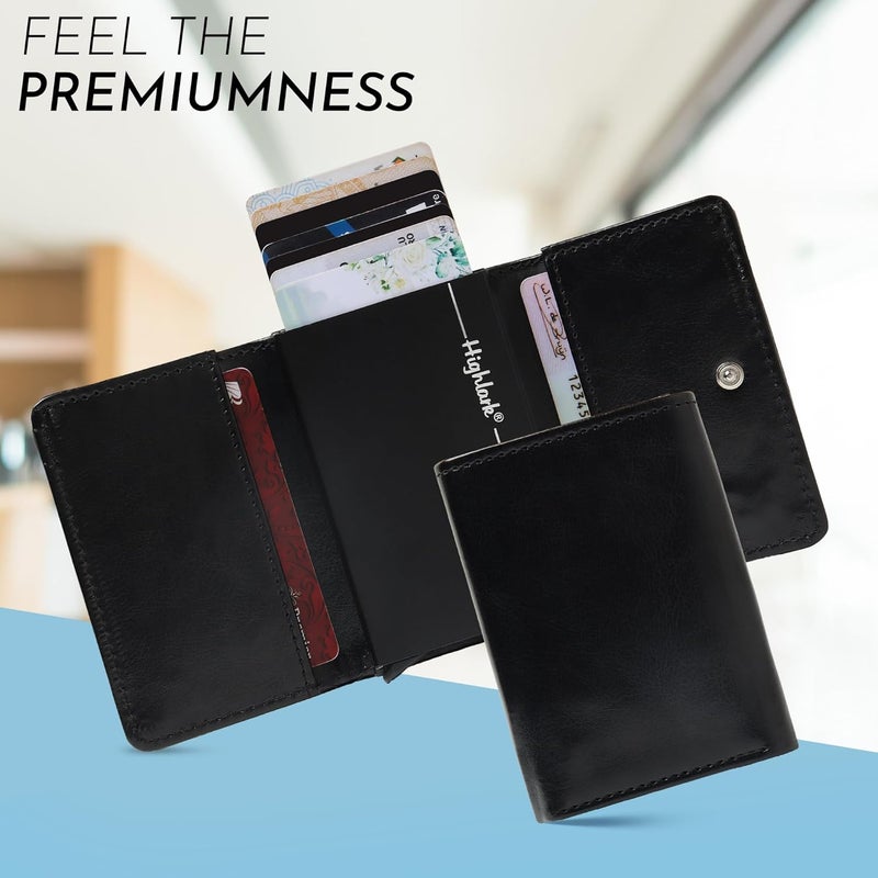 Highlark ® Luxury Leather Pop-Up Card Holder for Men & Women | RFID Blocking Classic & Minimalist Design | Slim Card Holder Wallet with Quick Access - Image 5