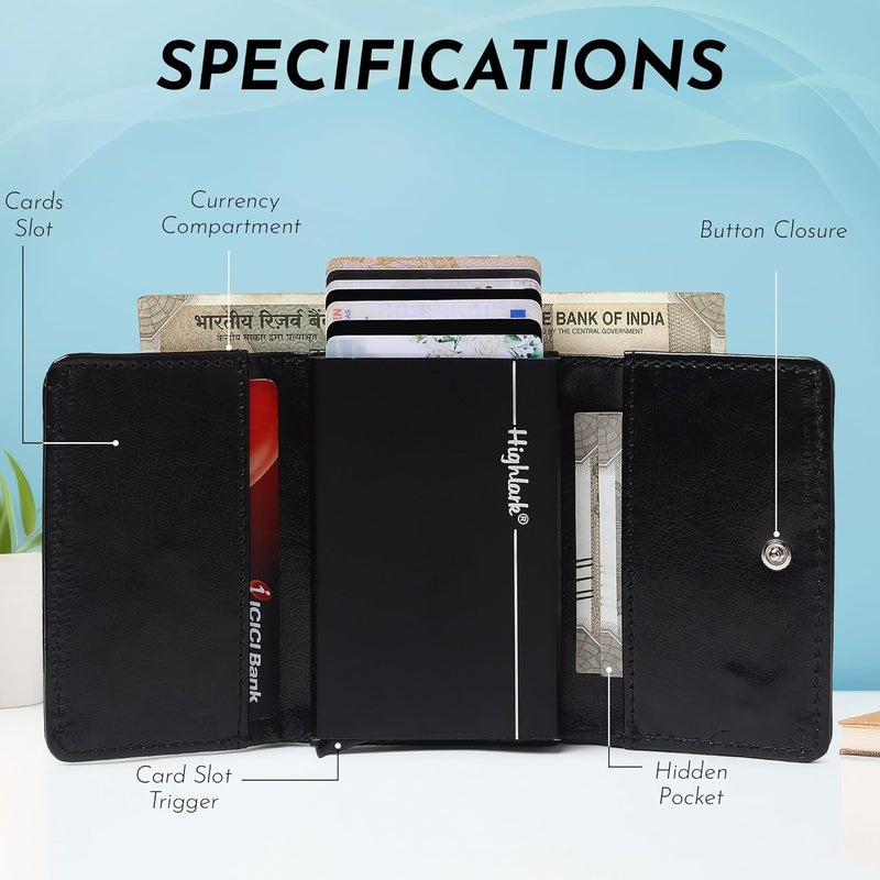 Highlark ® Luxury Leather Pop-Up Card Holder for Men & Women | RFID Blocking Classic & Minimalist Design | Slim Card Holder Wallet with Quick Access - Image 2