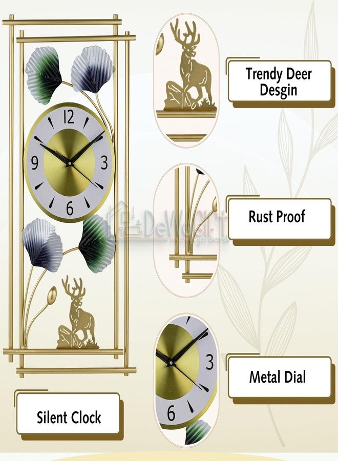 DeWoGift ساعة حائط معدنية على شكل غزال من دي ووجيفت، مقاس 24×12 بوصة | ساعة حائط تناظرية مزخرفة لغرفة المعيشة، غرفة النوم، المكتب | قطعة ديكور جدارية معدنية متعددة الألوان لتزيين المنزل - Image 2
