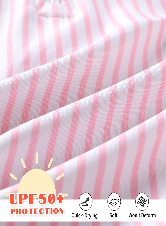 MAMAMI Infant Baby Girl Swimsuit Long Sleeve One-Piece Swimwear Zipper Ruffled Bathing Suit UPF 50+(Pink Stripes，6-12M) - Image 4