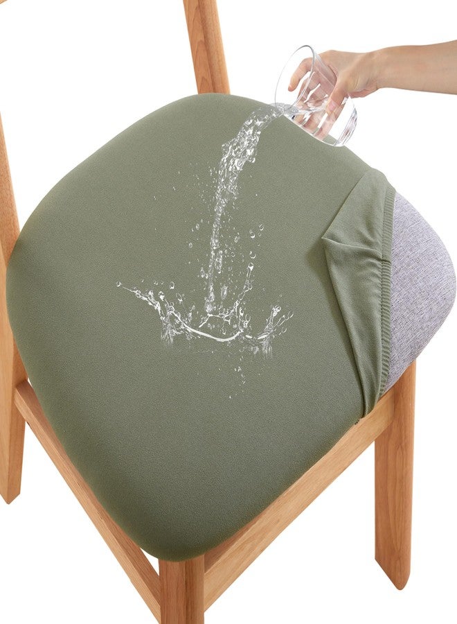 CRFATOP Waterproof Dining Chair Seat Covers Set of 6, Stretch Dining Room Cushion Covers Non-Slip Elastic Seat Cover for Dining Chairs Washable Parson Kitchen Chair Protectors,L,Green - Image 1