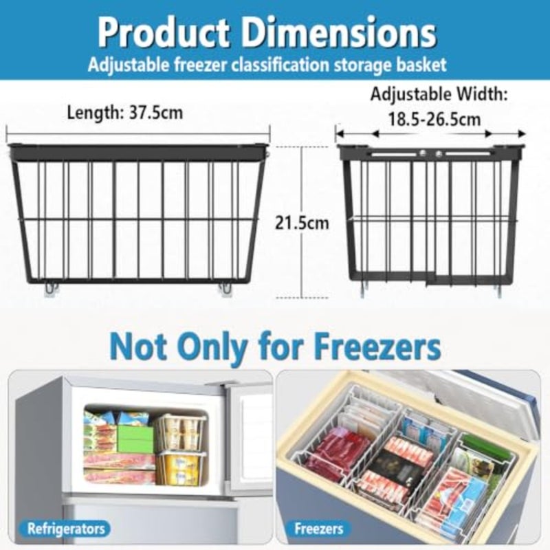 Freezer Organizer Bins 4 Pack Expandable Stackable Chest Freezer Storage with Handle Easy Get Bottom Foods without Digging, Freezer Wire Baskets for Deep Freezer Sort Frozen Meats and Food, Black - Image 2