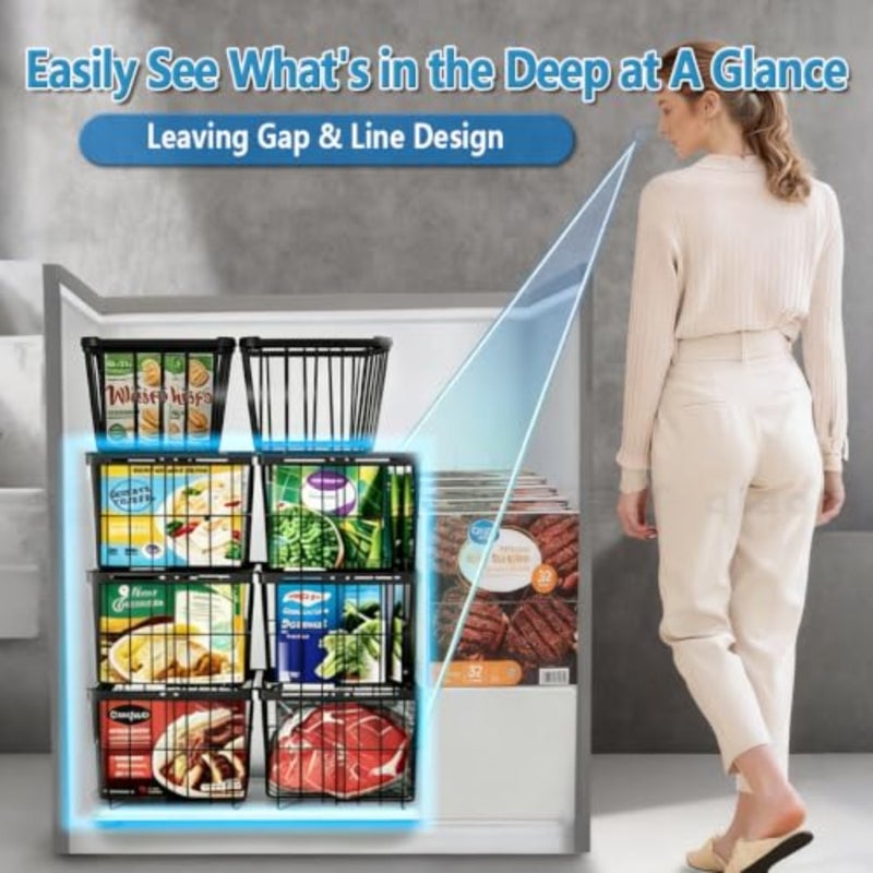 Freezer Organizer Bins 4 Pack Expandable Stackable Chest Freezer Storage with Handle Easy Get Bottom Foods without Digging, Freezer Wire Baskets for Deep Freezer Sort Frozen Meats and Food, Black - Image 5