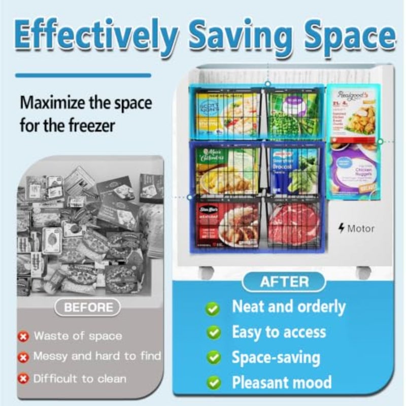 Freezer Organizer Bins 4 Pack Expandable Stackable Chest Freezer Storage with Handle Easy Get Bottom Foods without Digging, Freezer Wire Baskets for Deep Freezer Sort Frozen Meats and Food, Black - Image 4