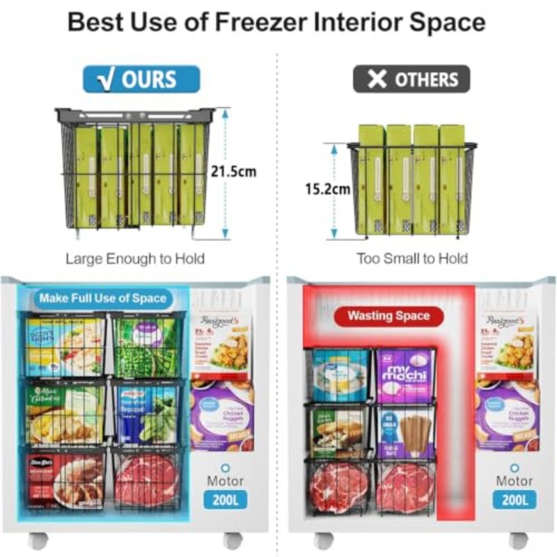 Freezer Organizer Bins 4 Pack Expandable Stackable Chest Freezer Storage with Handle Easy Get Bottom Foods without Digging, Freezer Wire Baskets for Deep Freezer Sort Frozen Meats and Food, Black - Image 3