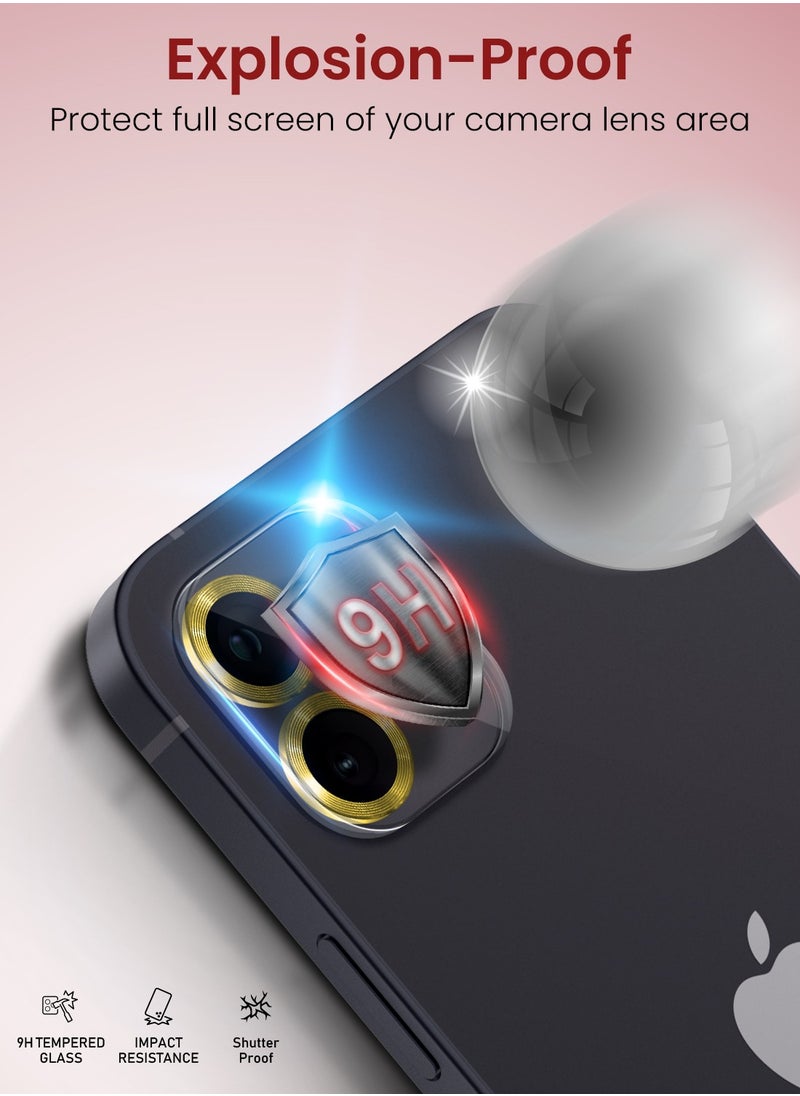 Moxedo Moxedo Camera Lens Protector, 9H Tempered Glass, Scratch Resistant Aluminum Alloy Frame Camera Cover Screen Protector Compatible for iPhone 12/6.1 inch - PLATINUM GOLDEN  - Image 5