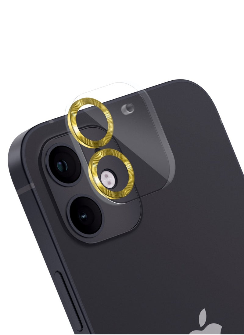 Moxedo Moxedo Camera Lens Protector, 9H Tempered Glass, Scratch Resistant Aluminum Alloy Frame Camera Cover Screen Protector Compatible for iPhone 12/6.1 inch - PLATINUM GOLDEN  - Image 1