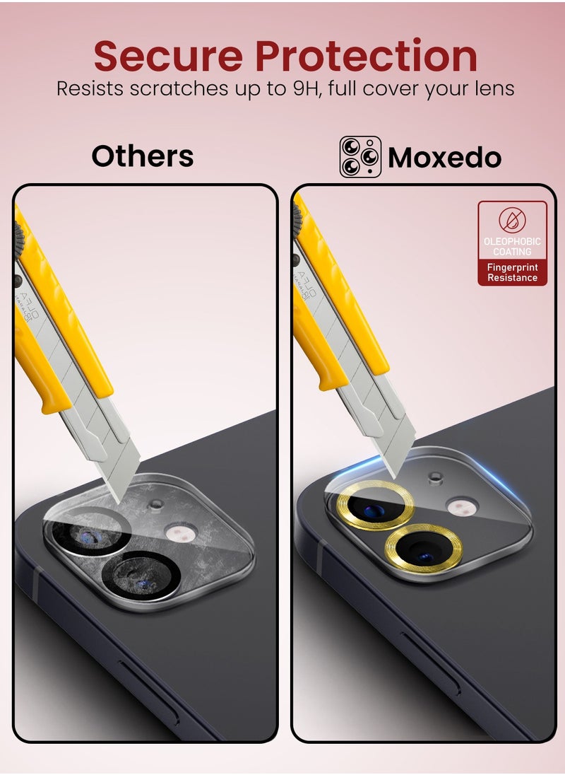 Moxedo Moxedo Camera Lens Protector, 9H Tempered Glass, Scratch Resistant Aluminum Alloy Frame Camera Cover Screen Protector Compatible for iPhone 12/6.1 inch - PLATINUM GOLDEN  - Image 3