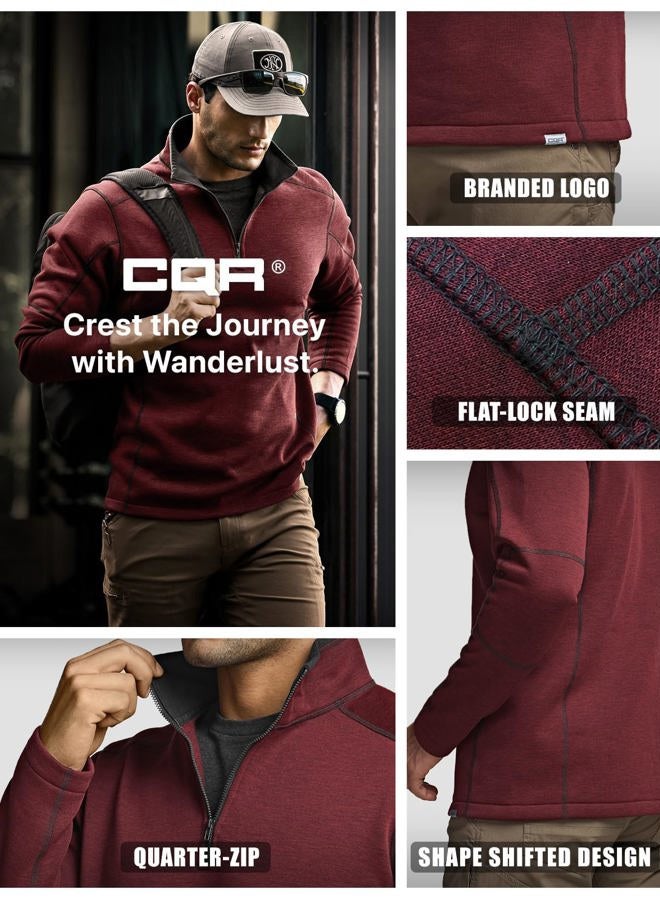 CQR Men's Thermal Fleece Quarter Zip Sweater, Outdoor Lightweight Long Sleeve Pullover, Casual Mock Neck Polo Sweaters, Crest Wine, Large - Image 5