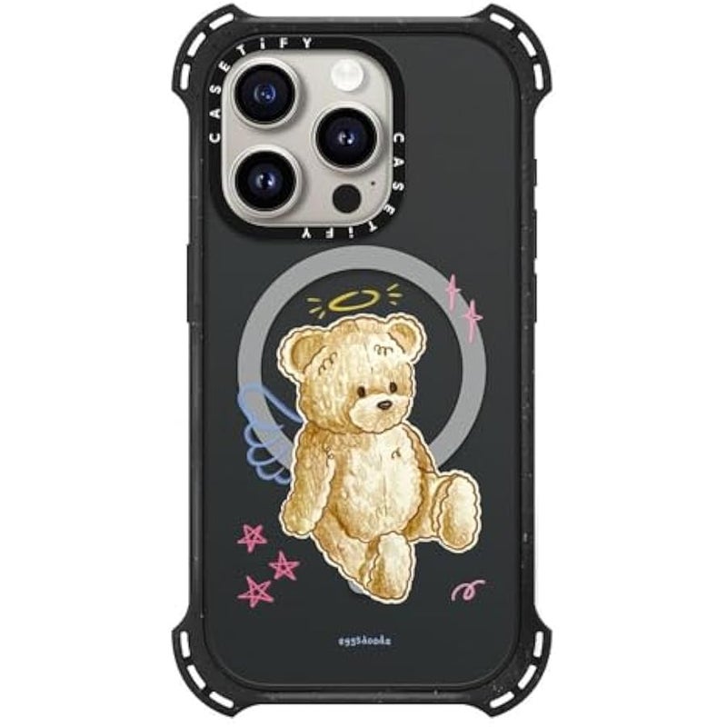 Casetify Bounce iPhone 15 Pro Case 【6X Military Grade Drop Tested / 21.3ft Drop Protection/Compatible with Magsafe】 - Angel Teddy Bear - Triple Black - Image 1