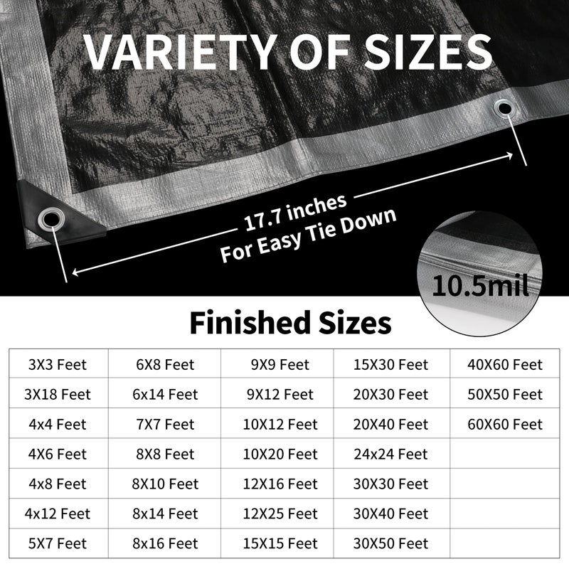 TARPAL 8x10 Feet Tarps Silver 10.5Mil Multipurpose Protective Cover Heavy Duty Tarp Waterproof,Snow or UV Protection,Durable Reinforced Edges - Image 5