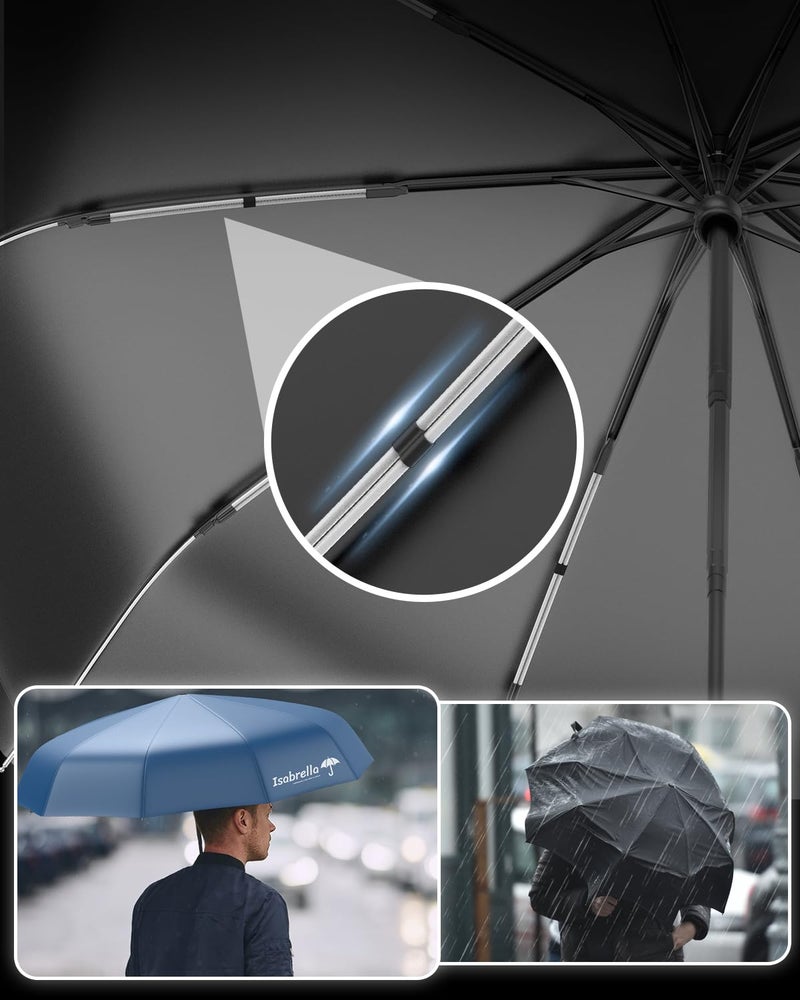 ISABRELLA Big Umbrella for Women – 10-Rib Folding Umbrella with UV Protection, Black Coating, Wind & Rain Resistant, Safe Close Design, Durable, Lightweight, and Compact for Travel（BLUE - Image 3
