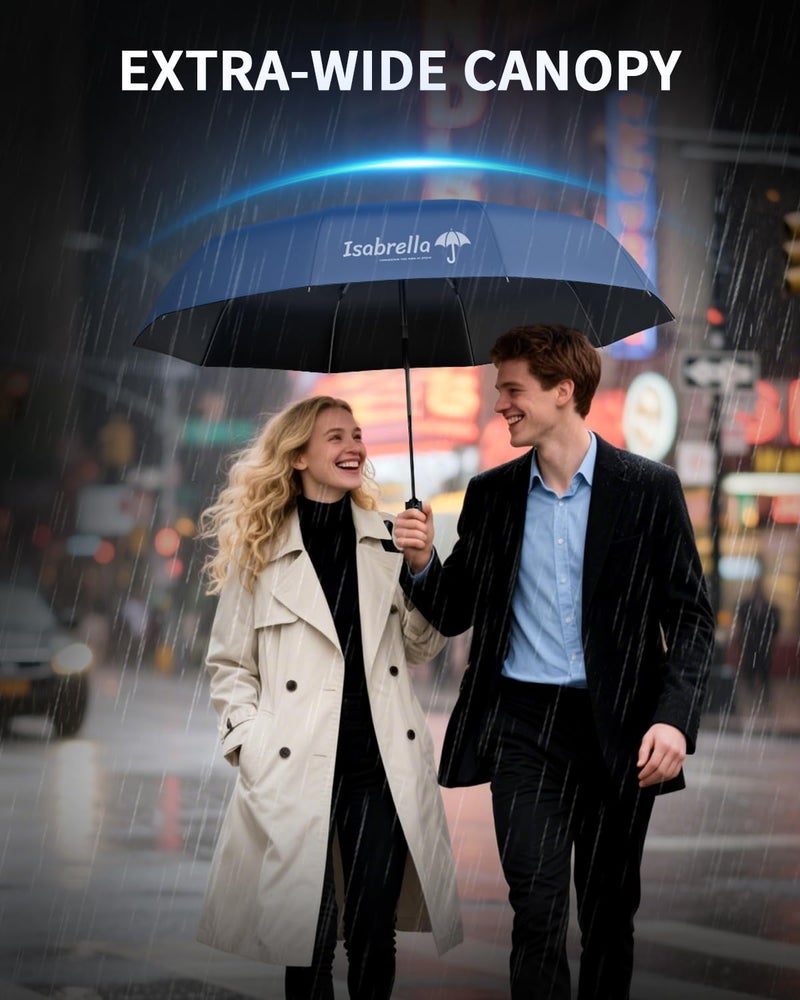ISABRELLA Big Umbrella for Women – 10-Rib Folding Umbrella with UV Protection, Black Coating, Wind & Rain Resistant, Safe Close Design, Durable, Lightweight, and Compact for Travel（BLUE - Image 5