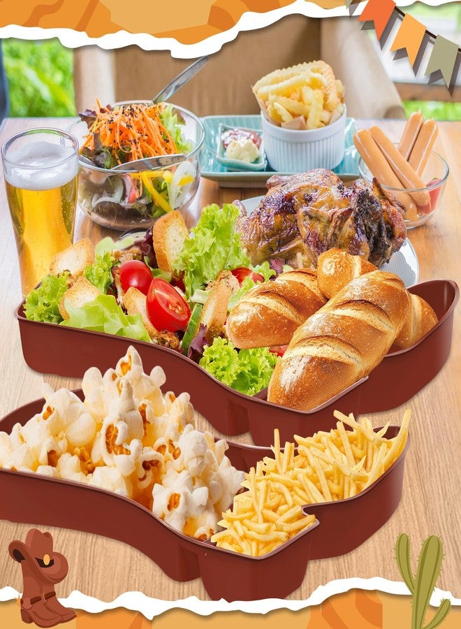 73Hours 24 Pcs Cowboy Boot Party Serving Trays, Disposable Plastic Compartment Plates Boot Shaped Plates Western Theme Party Decorations Tableware for Cowboy Cowgirl Birthday Supplies (Brown) - Image 5