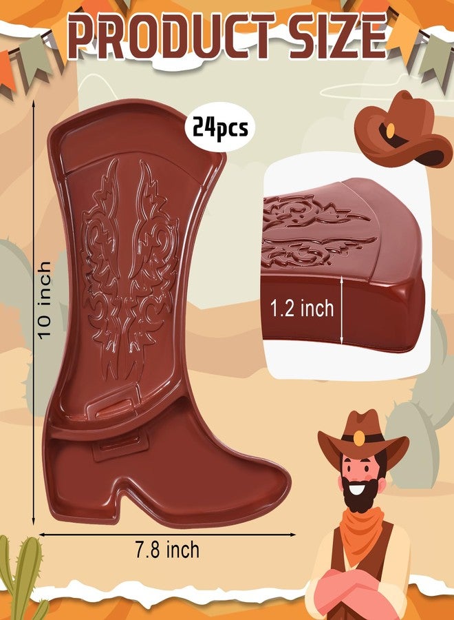 73Hours 24 Pcs Cowboy Boot Party Serving Trays, Disposable Plastic Compartment Plates Boot Shaped Plates Western Theme Party Decorations Tableware for Cowboy Cowgirl Birthday Supplies (Brown) - Image 2