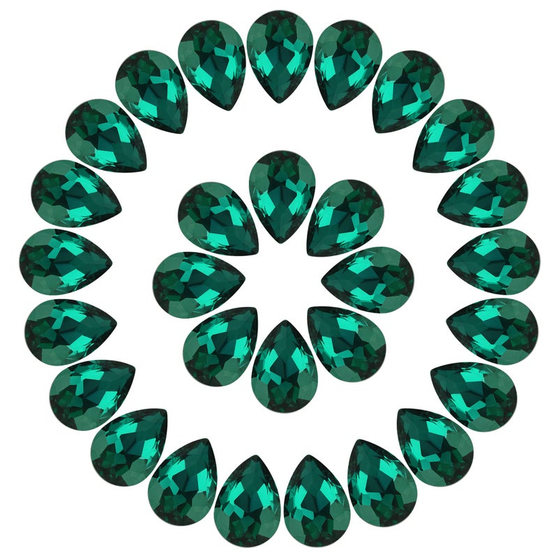 Teardrop Rhinestones 100Pcs Emerald Point Back Glass Rhinestones for Crafts Jewelry Making13x18mm