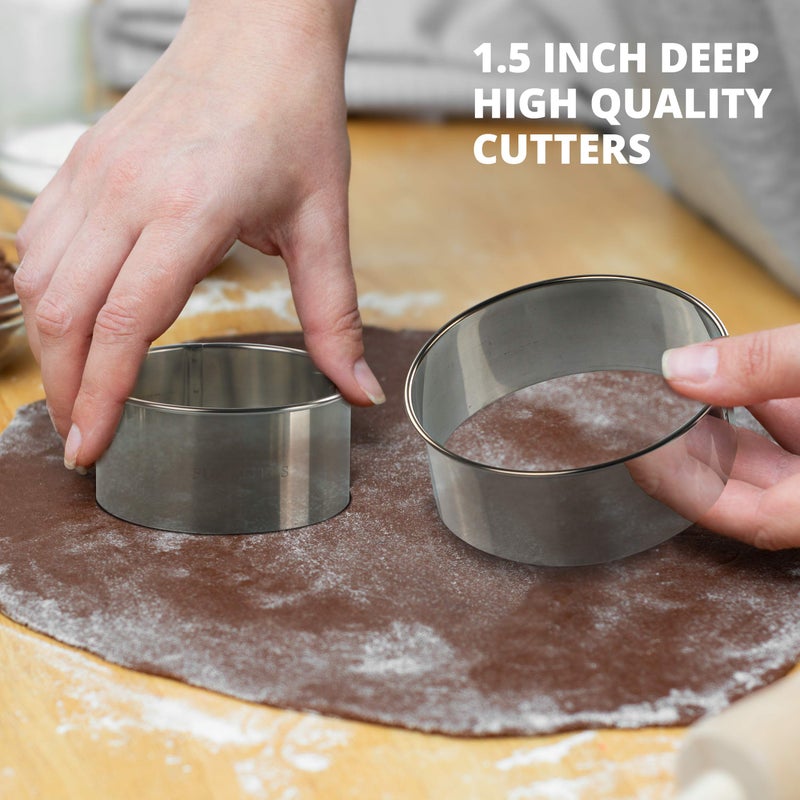 FUNUTTERS Cookie Cutter Set, 3 Pc Kit, Measuring 2'', 3'', and 4'', Round Metal Baking Rings for Pastry, Biscuits, and Dough Cutting, Heavy Duty and Reusable, Multiple Sizes - Image 3