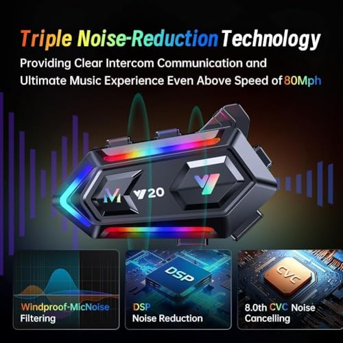 WNJACO Motorcycle Helmet Bluetooth Headset, Cool RGB Dazzling Lights Motorbike Helmet Speaker Double Noise Cancellation Intercom Communication Systems with IPX6 Waterproof/Strong Bass for Dirt Bike - Image 3