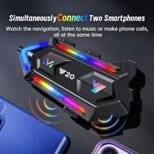 WNJACO Motorcycle Helmet Bluetooth Headset, Cool RGB Dazzling Lights Motorbike Helmet Speaker Double Noise Cancellation Intercom Communication Systems with IPX6 Waterproof/Strong Bass for Dirt Bike - Image 2