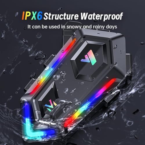 WNJACO Motorcycle Helmet Bluetooth Headset, Cool RGB Dazzling Lights Motorbike Helmet Speaker Double Noise Cancellation Intercom Communication Systems with IPX6 Waterproof/Strong Bass for Dirt Bike - Image 4