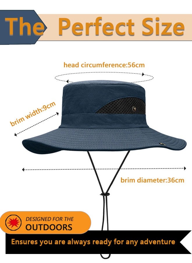 HAWAWA Fishing Hat Safari Cap Breathable Wide Brim Boonie Hat Bucket Hats with UV Protection Sun Protection For Fishing Hiking Garden Beach Men and Women（navy blue)  - Image 2