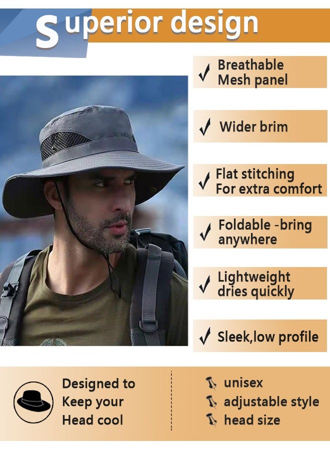 HAWAWA Fishing Hat Safari Cap Breathable Wide Brim Boonie Hat Bucket Hats with UV Protection Sun Protection For Fishing Hiking Garden Beach Men and Women（navy blue)  - Image 3