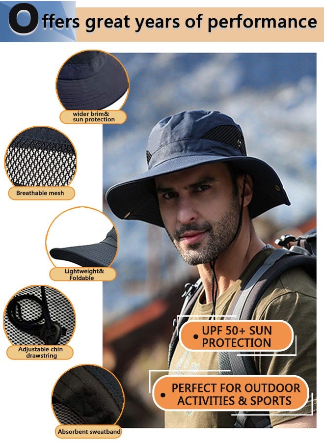 HAWAWA Fishing Hat Safari Cap Breathable Wide Brim Boonie Hat Bucket Hats with UV Protection Sun Protection For Fishing Hiking Garden Beach Men and Women（navy blue)  - Image 4