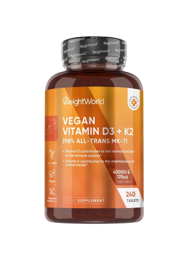 فيتامين د3 + ك2 (MK7) أقراص 4000 وحدة دولية + 125 ميكروغرام – يدعم صحة العظام والعضلات، 240 قرص، صنع في المملكة المتحدة - Image 1