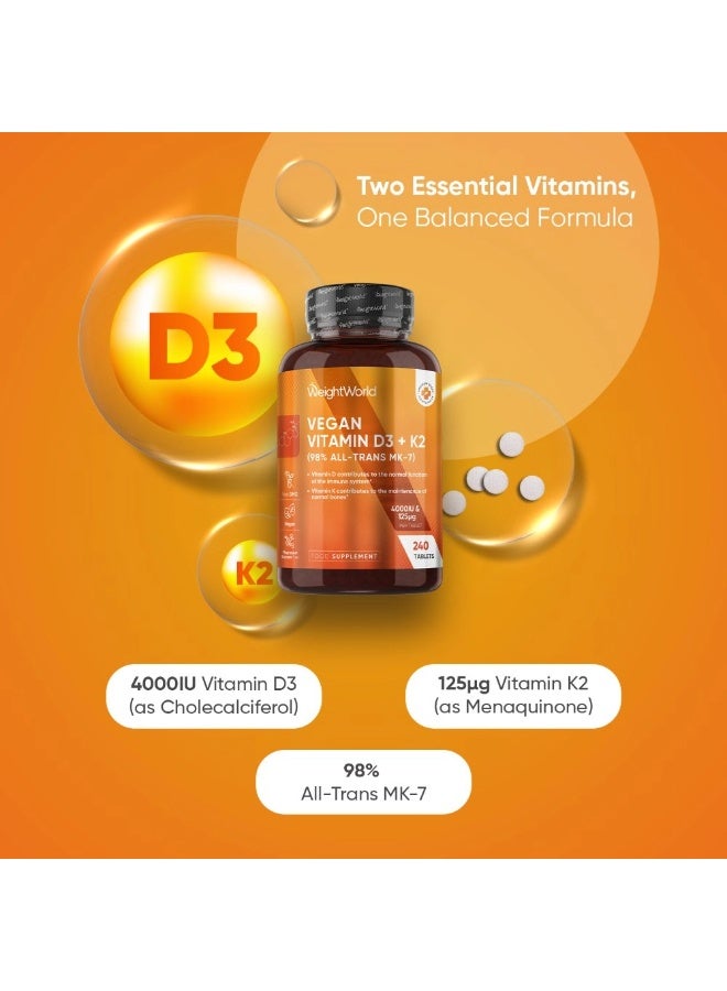 فيتامين د3 + ك2 (MK7) أقراص 4000 وحدة دولية + 125 ميكروغرام – يدعم صحة العظام والعضلات، 240 قرص، صنع في المملكة المتحدة - Image 2