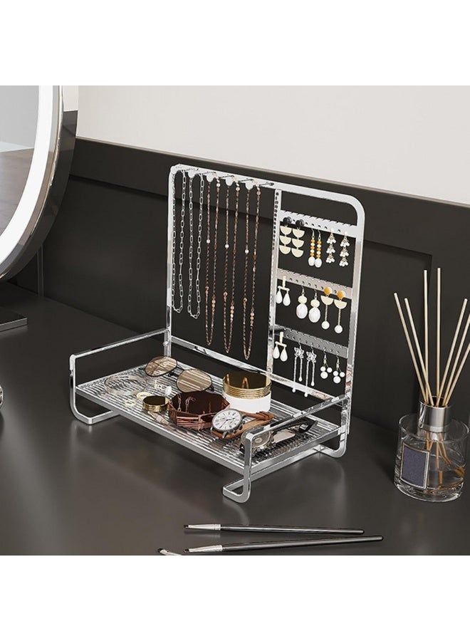 منظم وحامل مجوهرات معدني لتنظيم الاكسسوارات والمجوهرات والسلاسل والحلقان والأساور 27x14.8x27 - (فضي) - Image 2