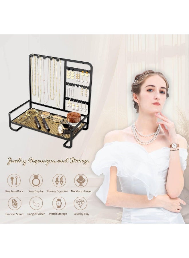 منظم وحامل مجوهرات معدني لتنظيم الاكسسوارات والمجوهرات والسلاسل والحلقان والأساور 27x14.8x27 - (فضي) - Image 4