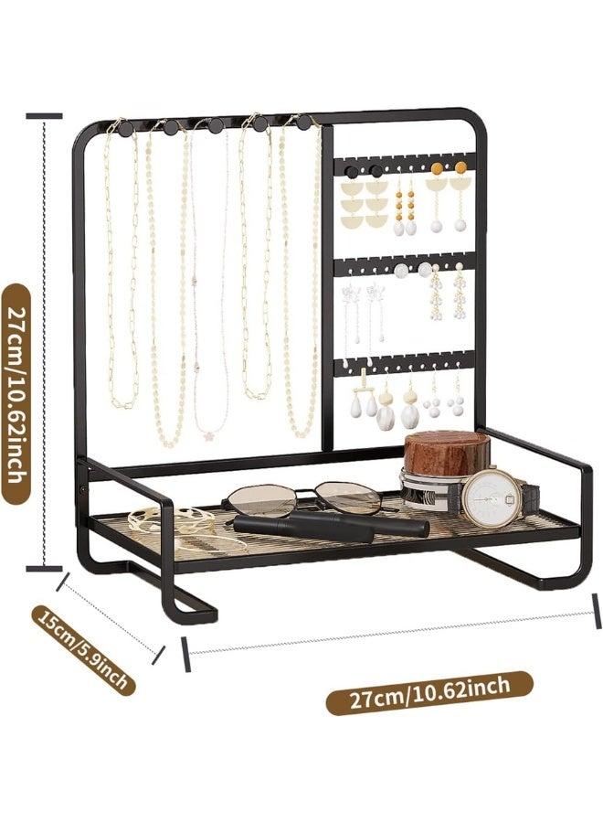 منظم وحامل مجوهرات معدني لتنظيم الاكسسوارات والمجوهرات والسلاسل والحلقان والأساور 27x14.8x27 - (فضي) - Image 3