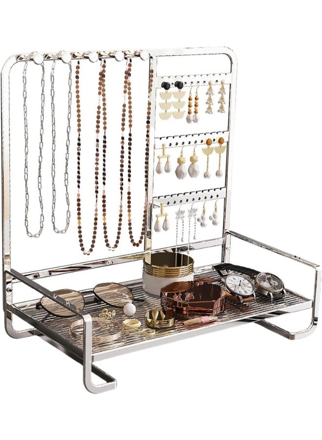 منظم وحامل مجوهرات معدني لتنظيم الاكسسوارات والمجوهرات والسلاسل والحلقان والأساور 27x14.8x27 - (فضي) - Image 1
