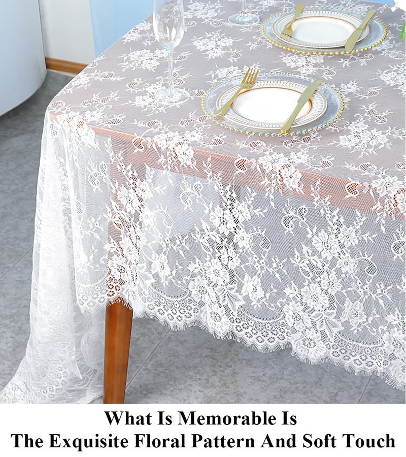 Partisout Vintage Lace Tablecloth 60x120 Inch - Elegant Boho Floral Rectangular Overlay for Wedding, Dining, Farmhouse Decor - Delicate Table Runner Home & Party - Image 3