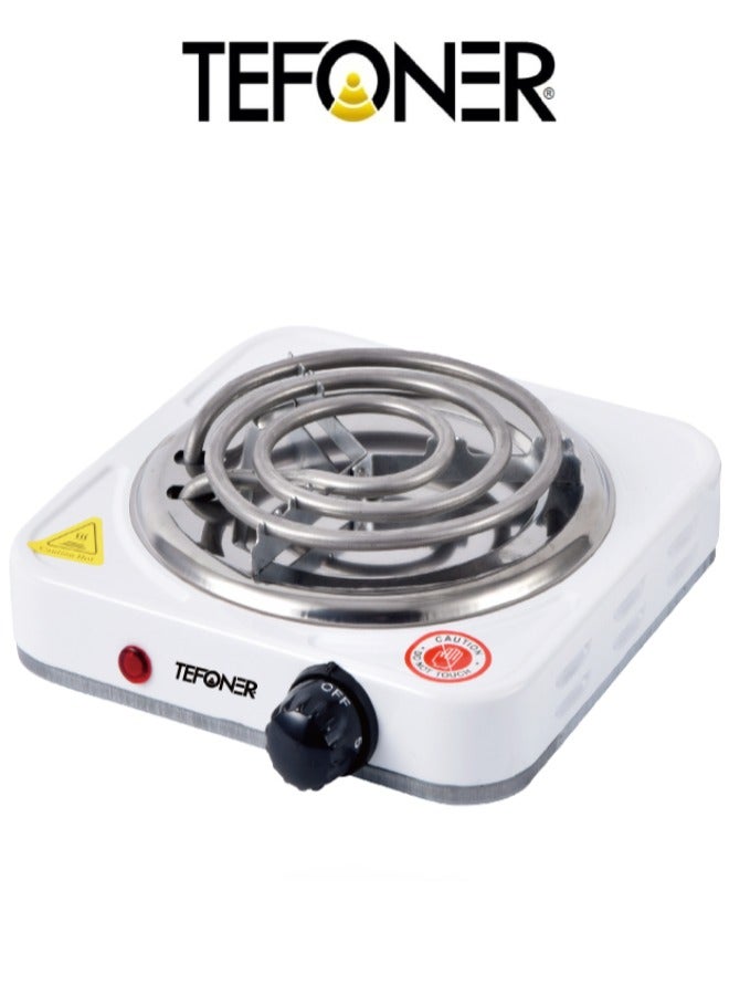 TEFONER 1000W single-burner electric stove. Powerful electric heater suitable for travel. Electric burner with power indicator. Multi-purpose, tamper-resistant electric heater. White electric stove. - Image 1