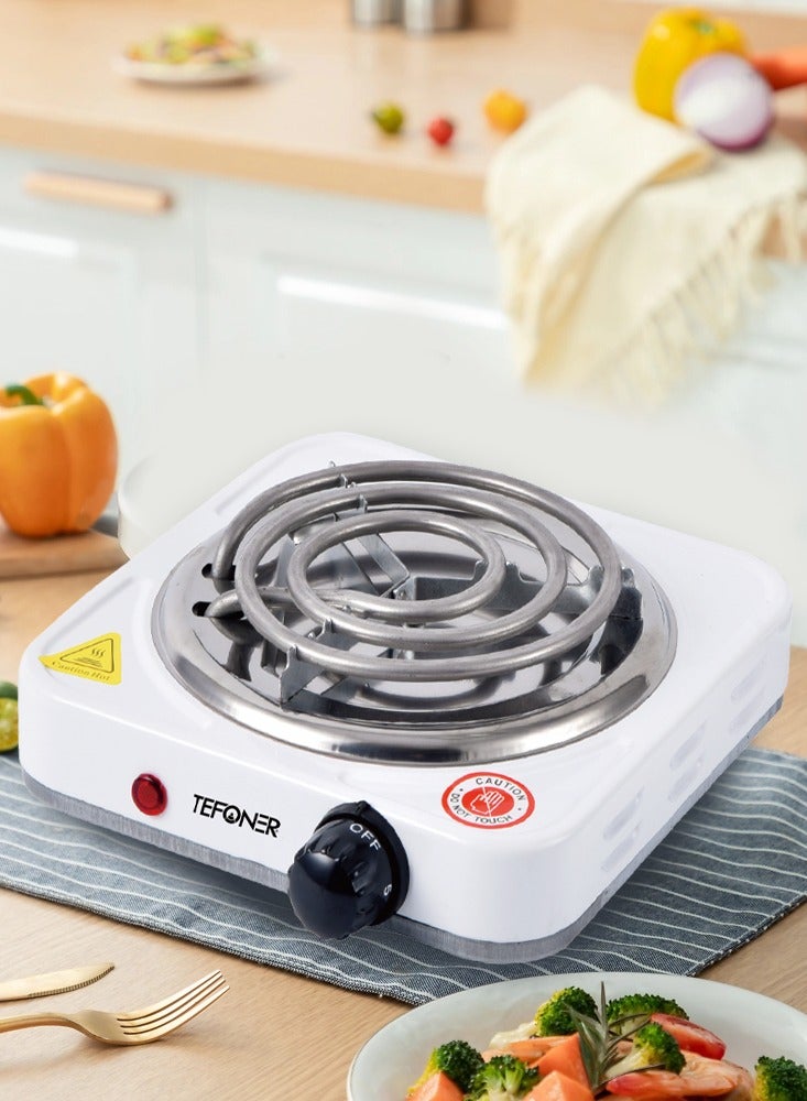 TEFONER 1000W single-burner electric stove. Powerful electric heater suitable for travel. Electric burner with power indicator. Multi-purpose, tamper-resistant electric heater. White electric stove. - Image 2