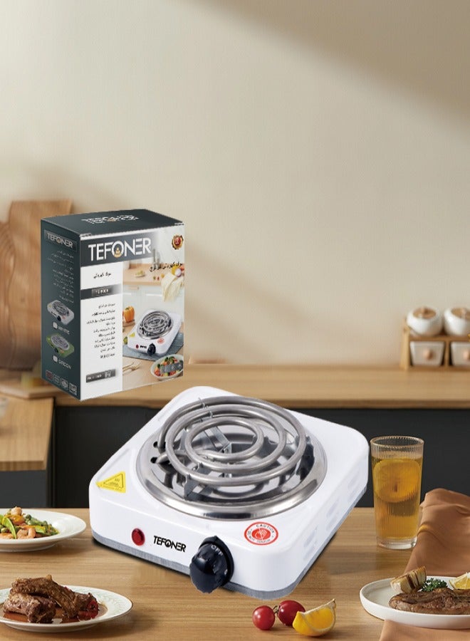 TEFONER 1000W single-burner electric stove. Powerful electric heater suitable for travel. Electric burner with power indicator. Multi-purpose, tamper-resistant electric heater. White electric stove. - Image 3